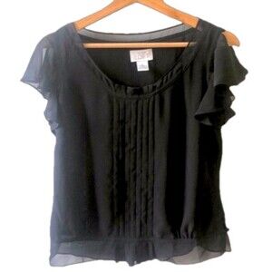 Vintage Ann Taylor black pintucked ruffled sleeve blouse Small Petite chic Y2K